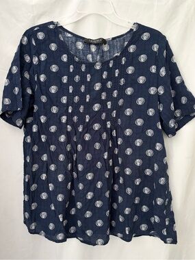 Gracia Navy Blue Polka Dot Short Sleeve Blouse